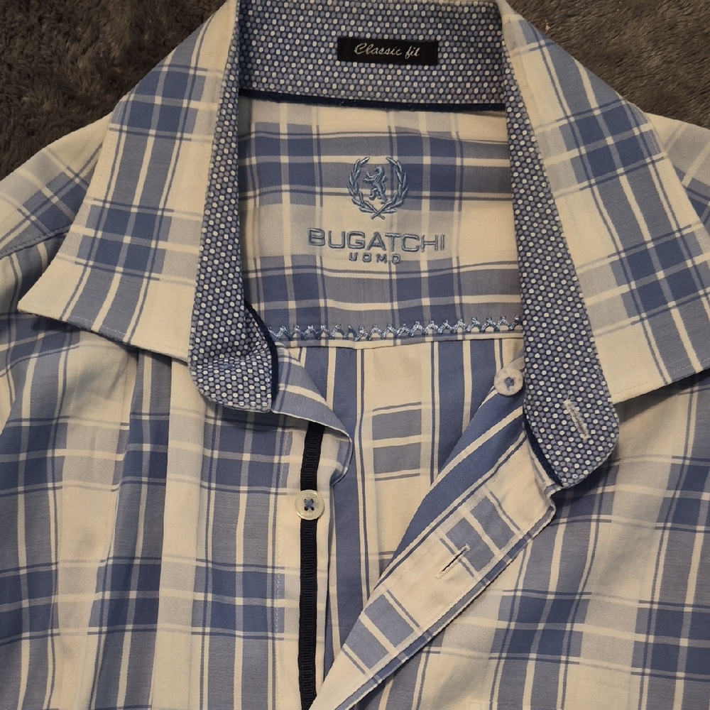 Bugatchi Light Blue and White Checkered Shirt